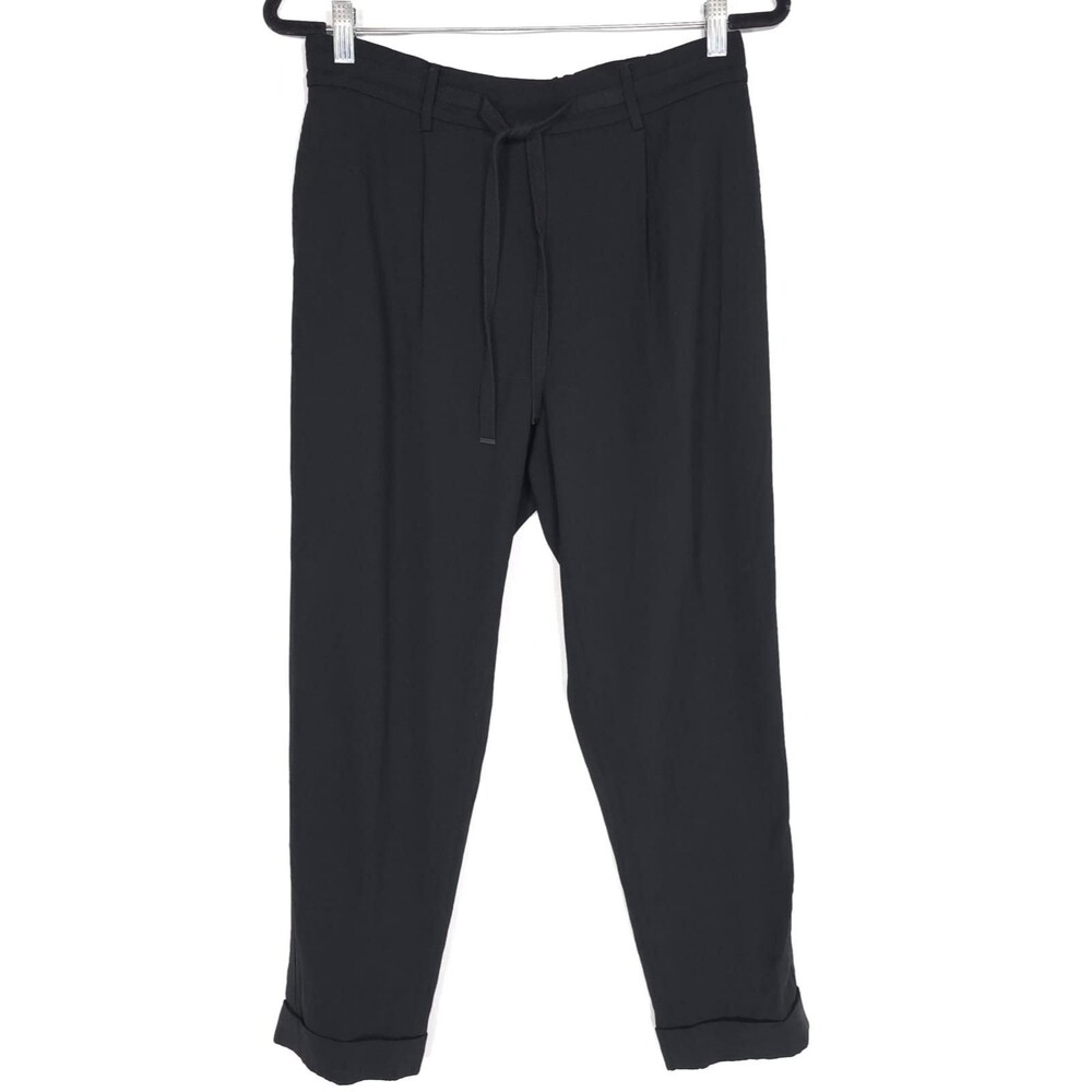 VINCE. Cuffed Jogger Pants MEDIUM Black ITALY FABRIC Pleats Tie Elastic Waist